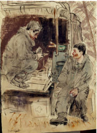 B.A.O.R. Exercises : Lionheart  Sept 1984. Westphalia. from sketchbook 'Transport Workshop'