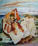 St. Augustine Landing in England. Watercolour 1989 Lambeth Palace Commission presented to the Pope.  102cm x 91cm